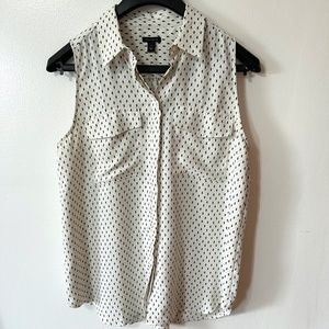 ANN TAYLOR Button Up Sleeveless Blouse Off White Olive Designs Size Medium